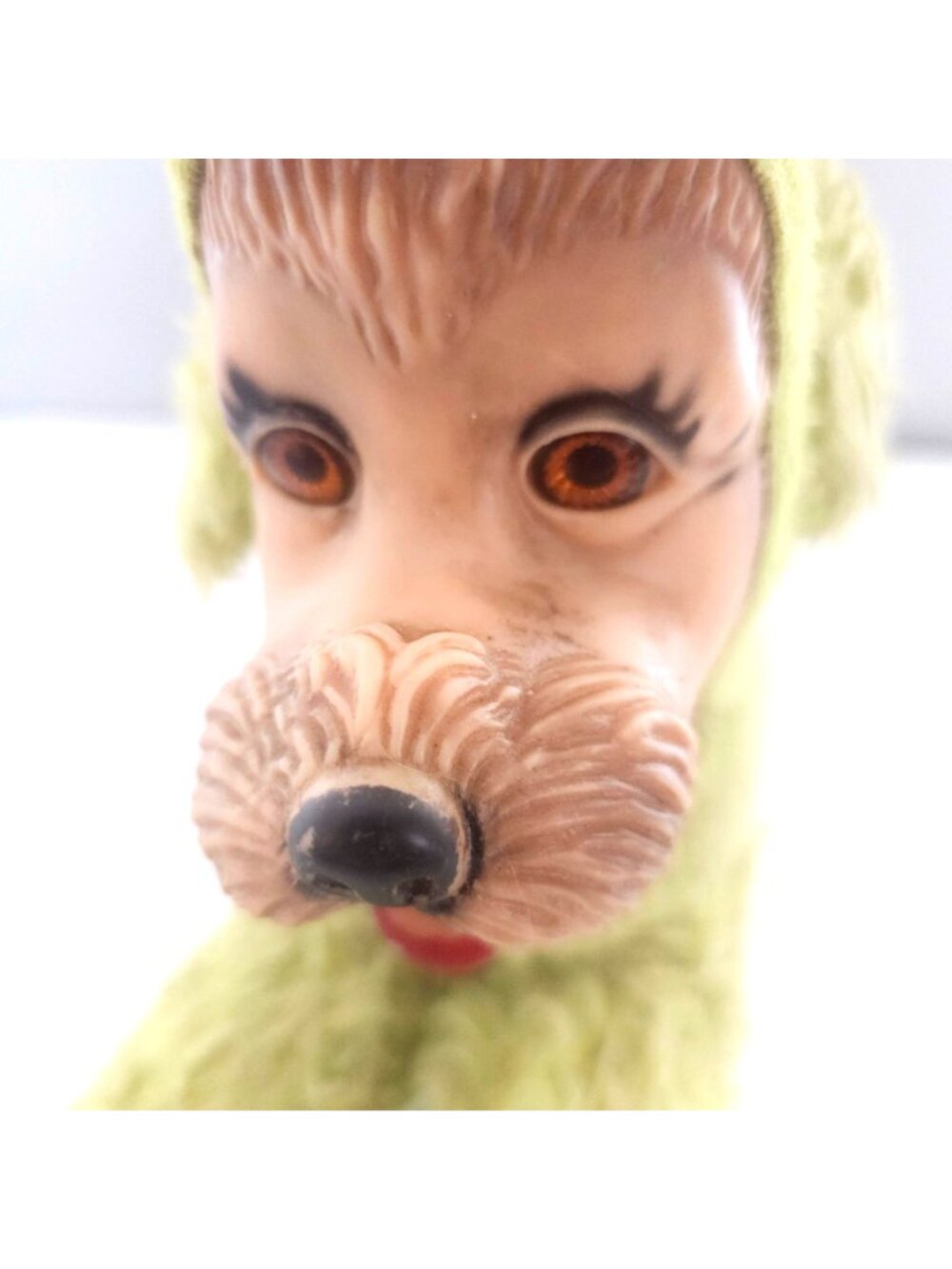 Vintage Rubber Face Dog Plush Toy Green Shaggy Fabric Mid-Century Style Hand-Sti - Picture 6 of 8